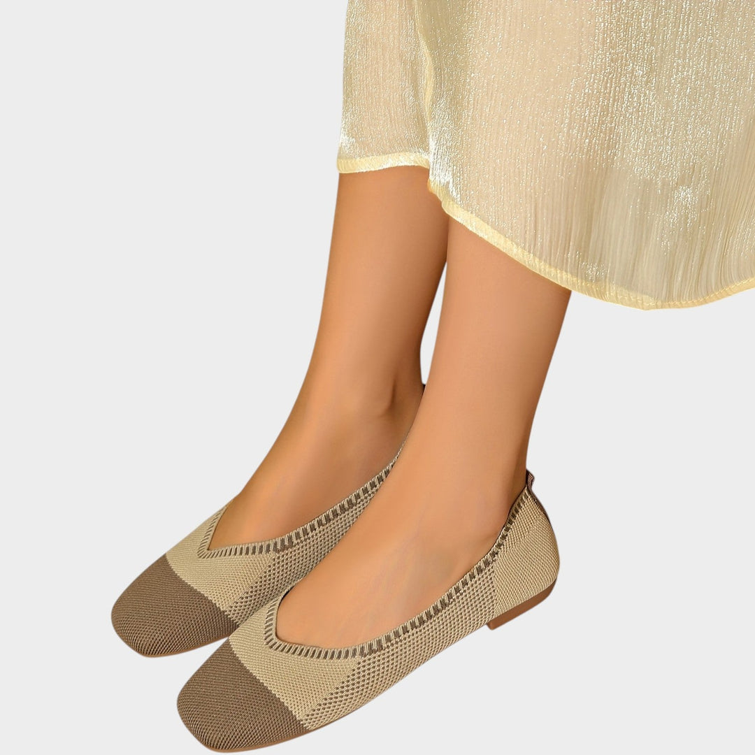Women's woven square toe ballet flats in ivory white showing breathable design