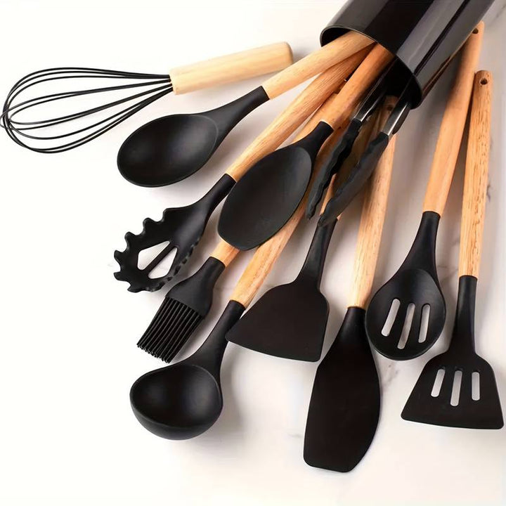 Silicone basting brush for marinades and pastries in non-stick cookware