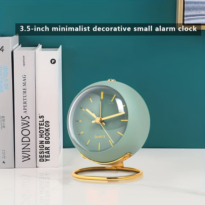 Nordic desk clock on wooden shelf with minimalist decor