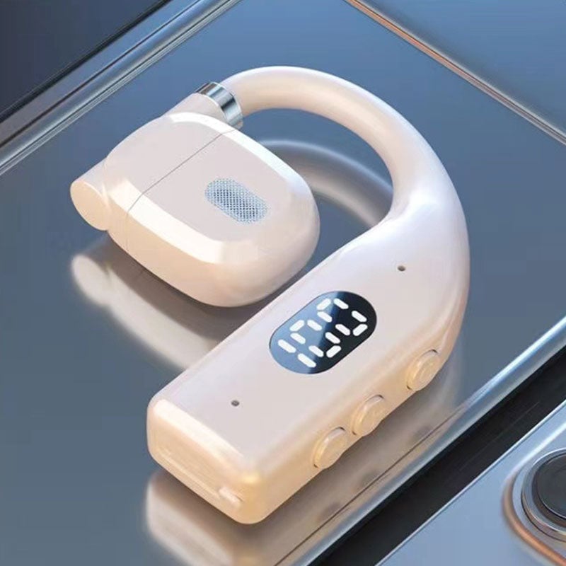 Black business headset charging case open with the wireless device inside
