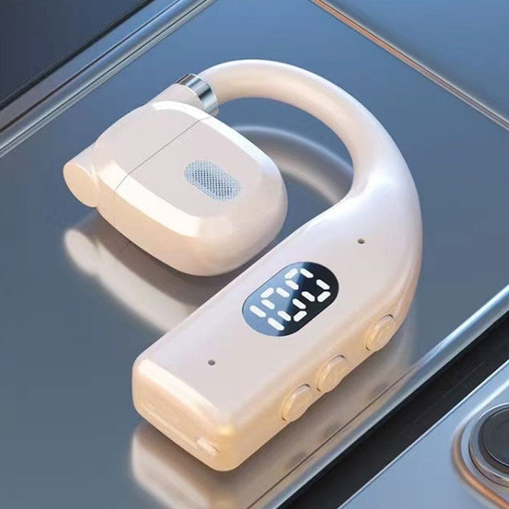 Black business headset charging case open with the wireless device inside