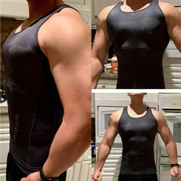 White mens compression undershirt seamless body shaper tank top