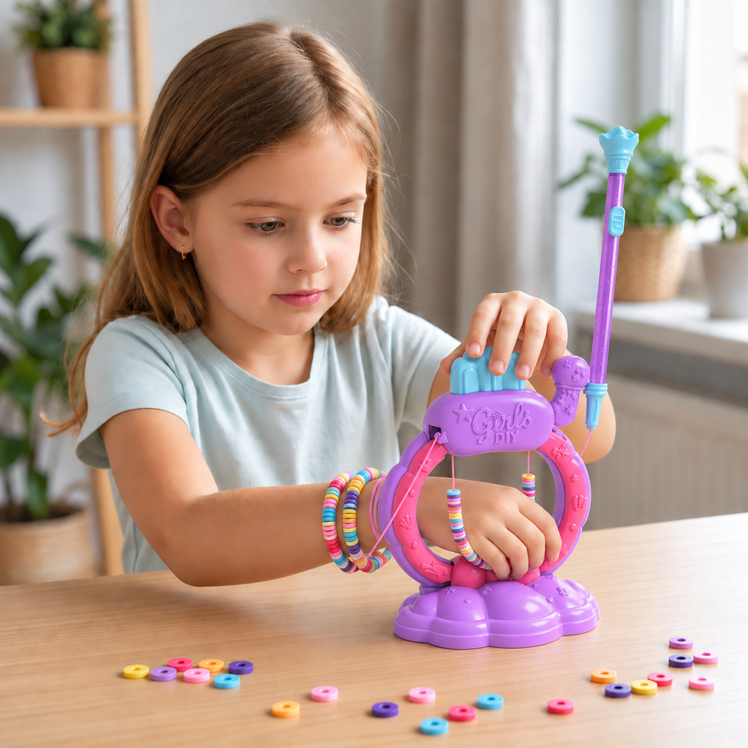 Girls DIY bracelet making machine kit for kids crafts with colorful threads and beads