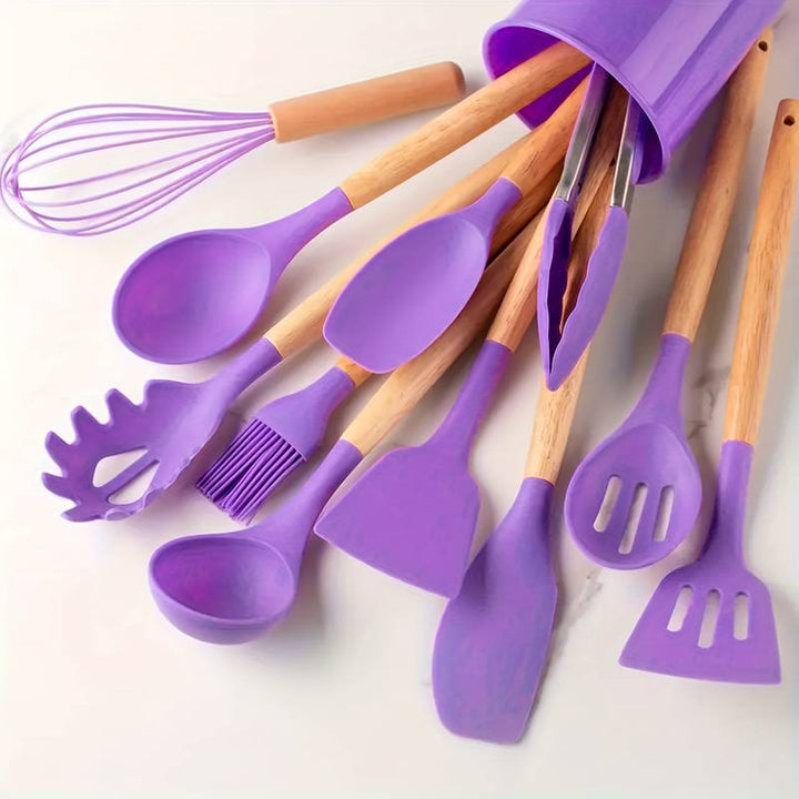 Complete 12-piece silicone utensil set for all home cooking needs