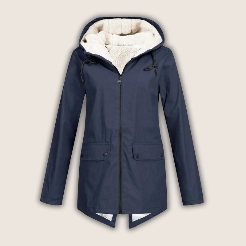 Liora waterproof rain jacket in navy blue with front pockets