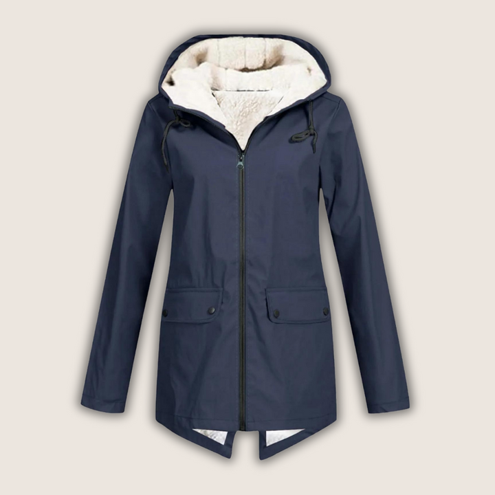 Liora waterproof rain jacket in navy blue with front pockets