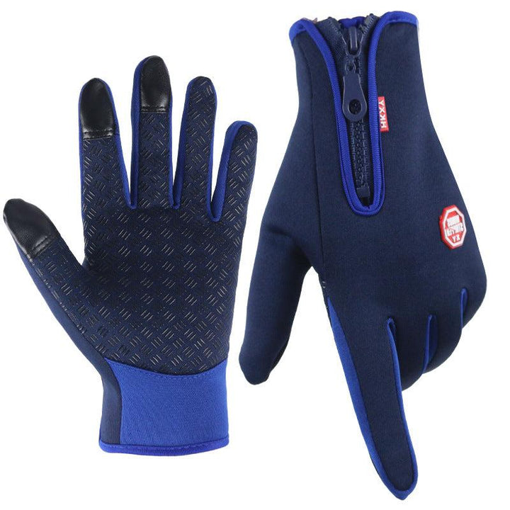 Black fleece-lined winter gloves showing the anti-slip palm grip design