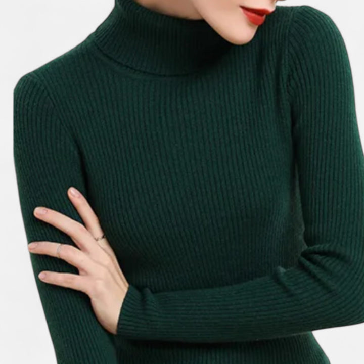 Sleeve cuff detail on slim fit ribbed sweater for women