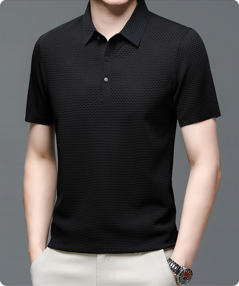 Flat lay of breathable mesh polo shirt for warm weather