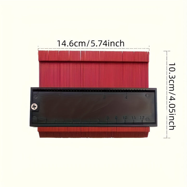 Carpentry measuring tool pressed against door frame to capture exact shape