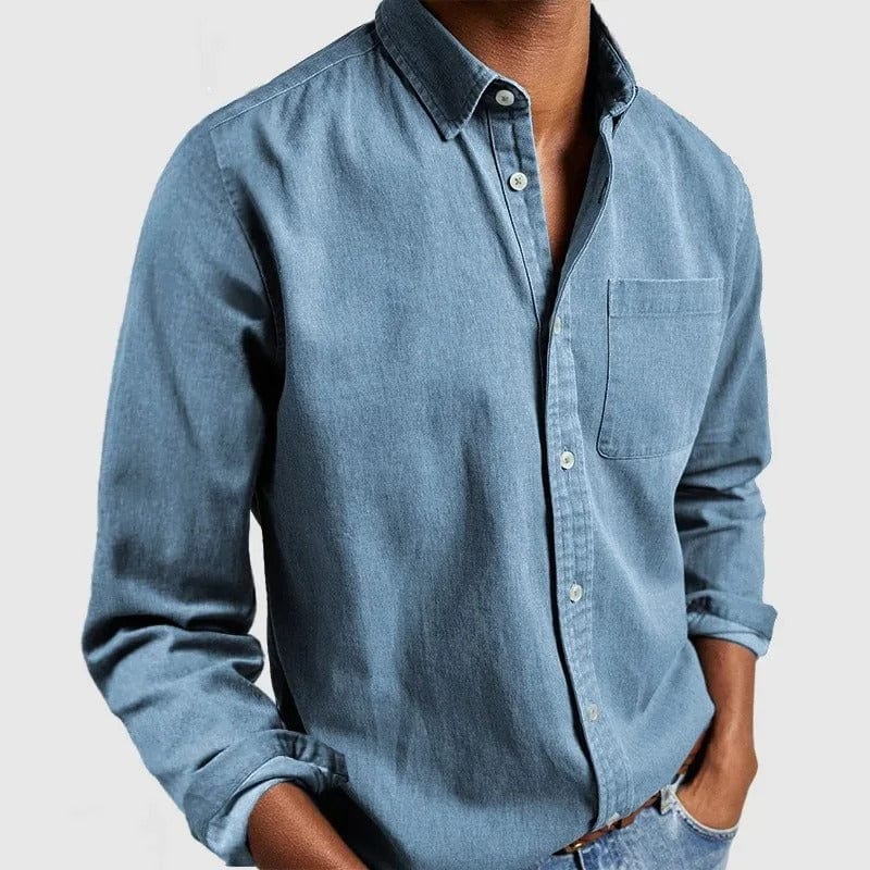 Lifestyle shot of model wearing the modern fit casual shirt outdoors