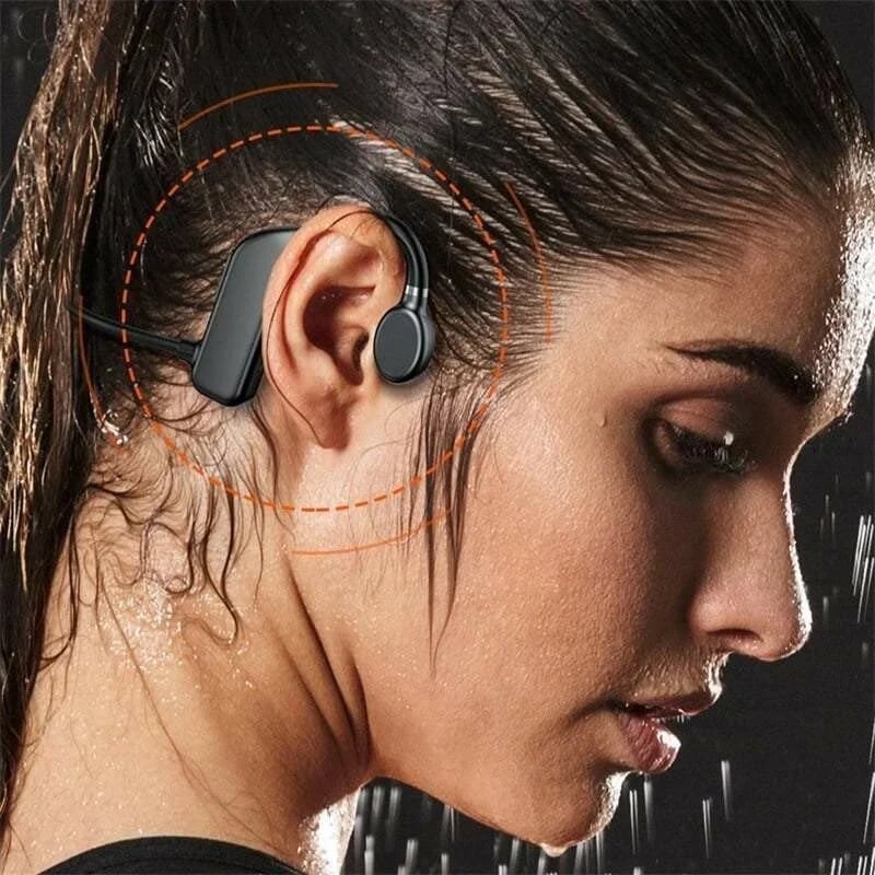 Side view of bluetooth wireless earphones showcasing ergonomic open-ear design