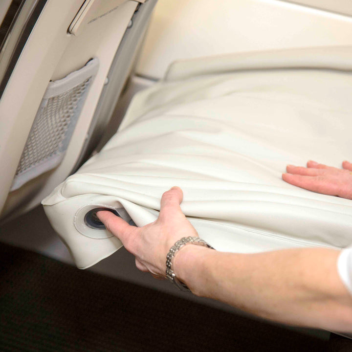 Safety bumper design on the inflatable kids travel bed for flights