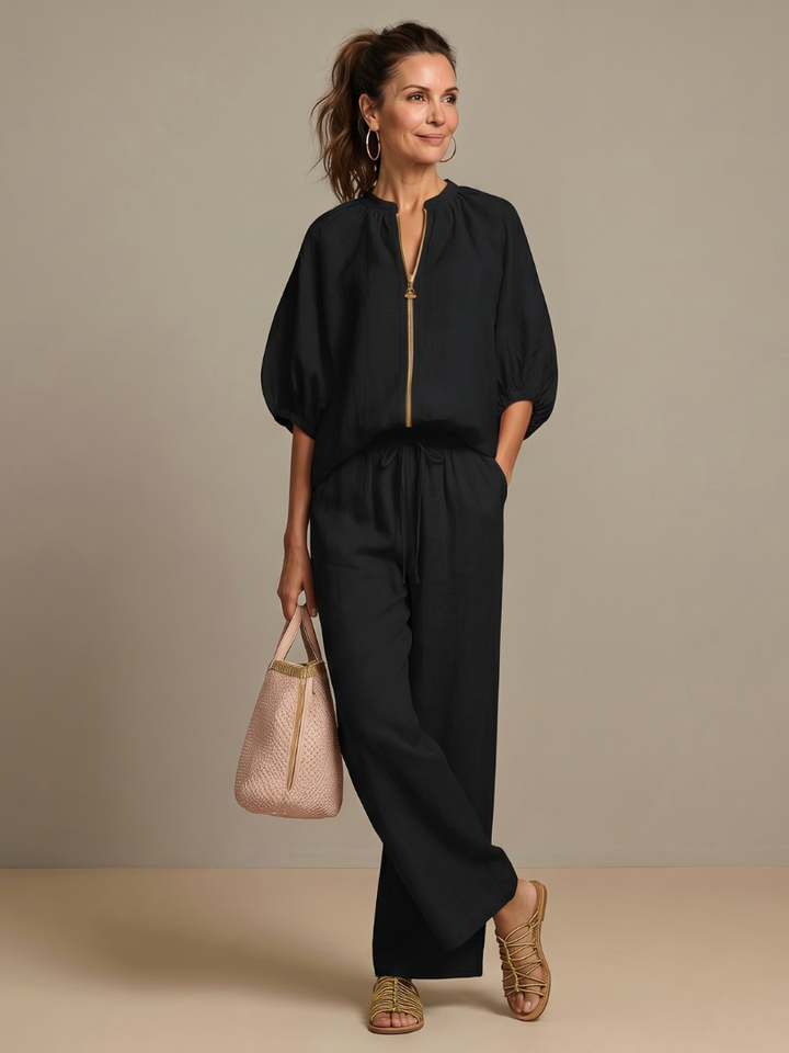 Side angle of the fashionable two-piece matching set for everyday wear