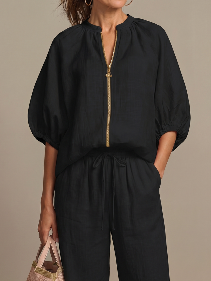 Sophisticated two-piece outfit ideal for warm weather and casual outings