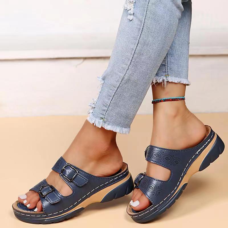 Adjustable comfort shoes and walking sandals for women, side angle view
