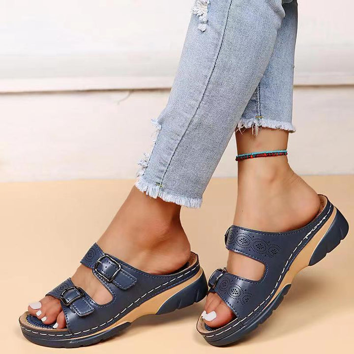 Adjustable comfort shoes and walking sandals for women, side angle view
