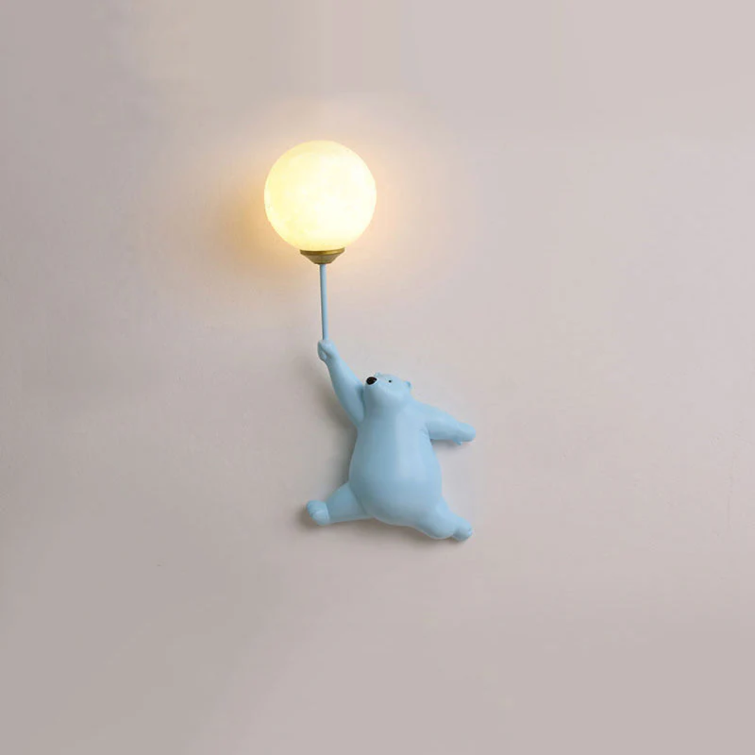 Cute bear design lighting fixture illuminating a childs playroom interior