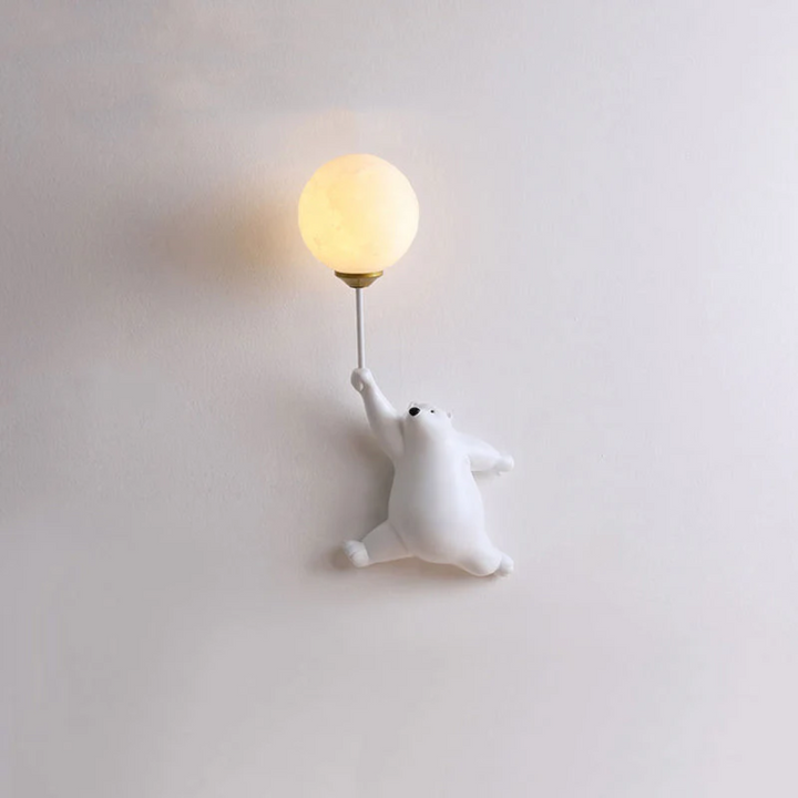 Close-up of the cute bear shaped LED night light mounted on a bedroom wall