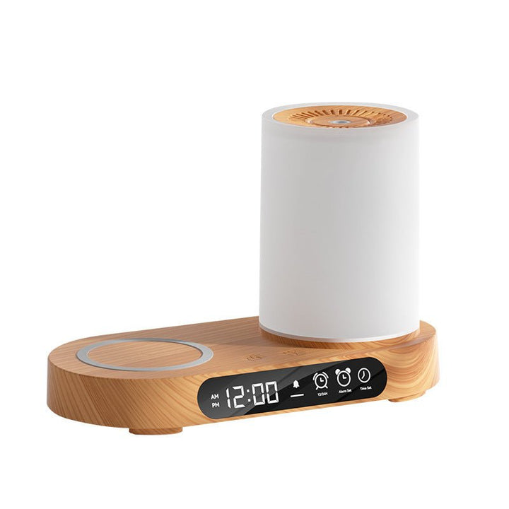 AromaGlow Luxe desktop diffuser dispersing fine aromatherapy mist in a modern office setup