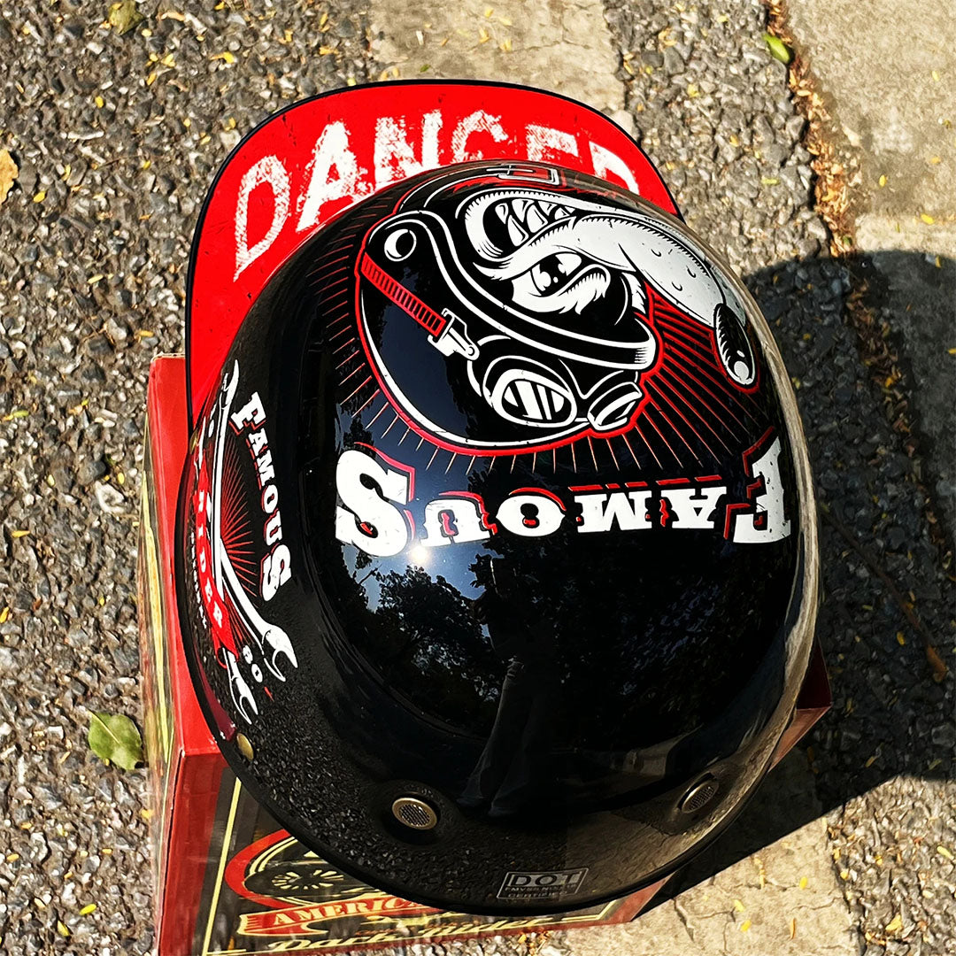 Top down view of the baseball helmet showing graphic details and shape