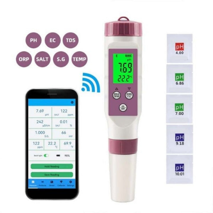 Smart digital pool water tester and analyzer device for easy spa and pool maintenance