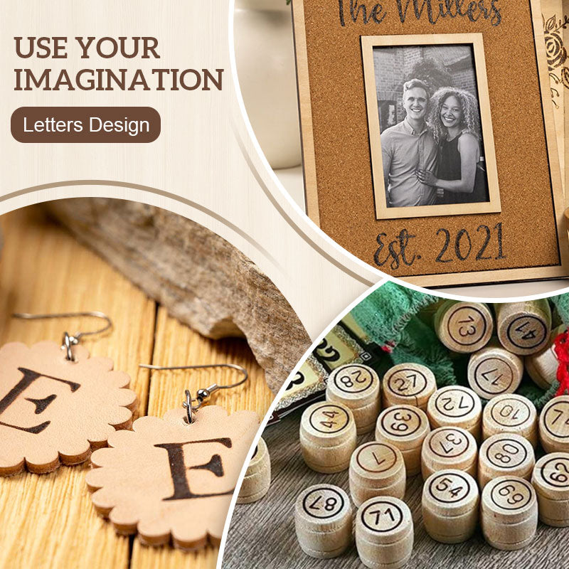 Precision custom engraving tool showing heated tip and interchangeable alphabet stamps