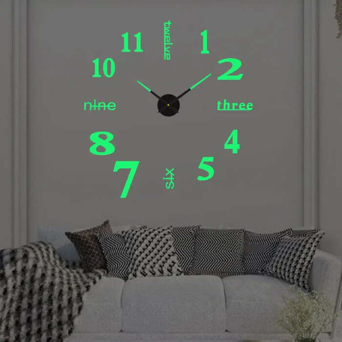 Full frontal view of the assembled large wall clock highlighting modern home decor