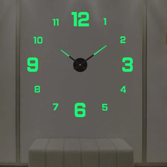 Close-up view of the minimalist clock hands and center piece for large wall clock