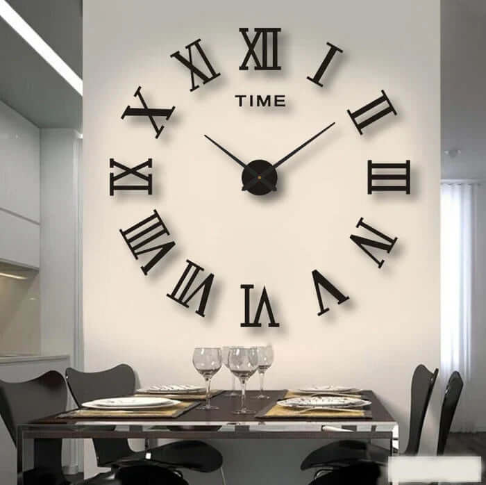 Step-by-step assembly accessories and numbers layout for modern DIY wall clock