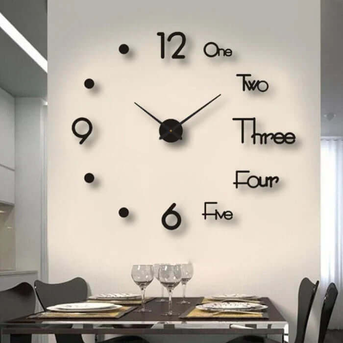 Unisex large wall clock modern design shown against a textured concrete wall