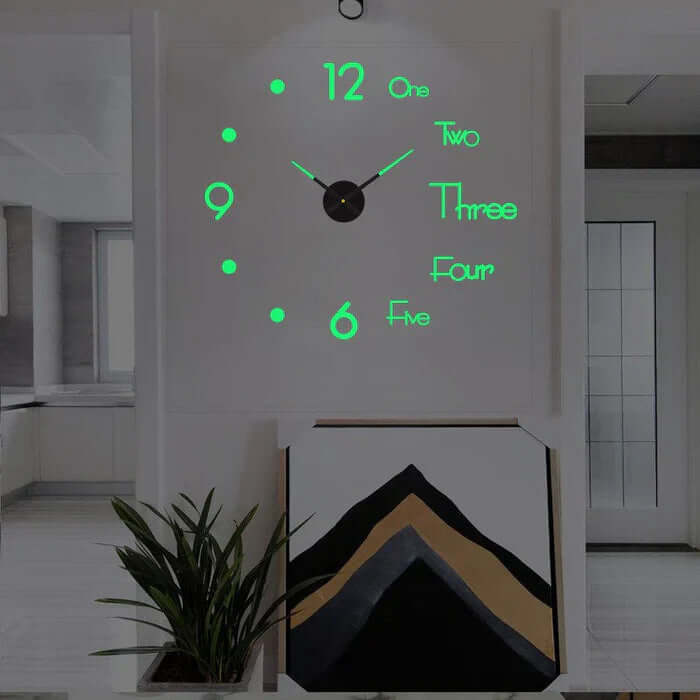 Decorative interior design setup featuring a contemporary DIY clock with sleek hands