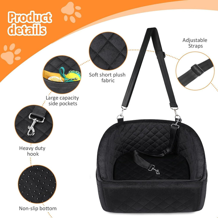 Adjustable straps on the pet safety car seat for secure headrest mount