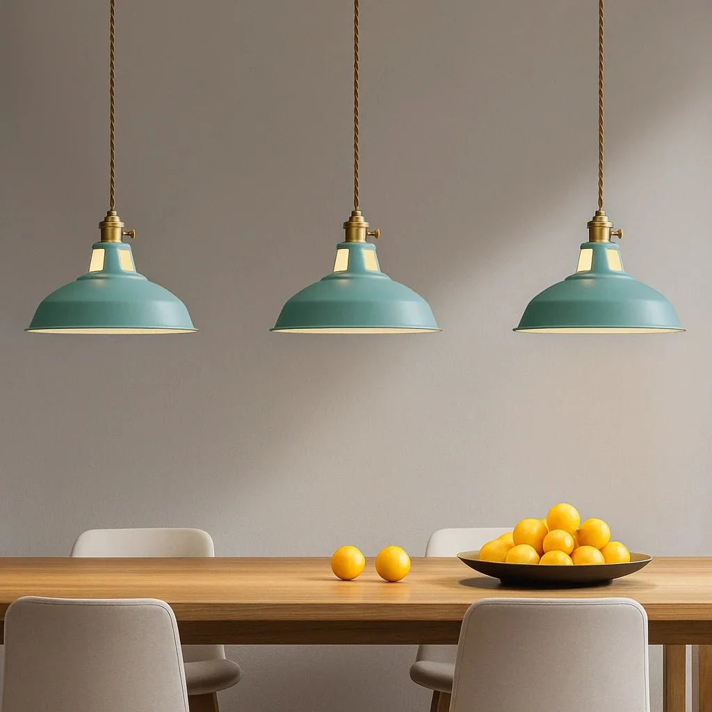 Close-up of sleek LED dome hanging lamp fixture