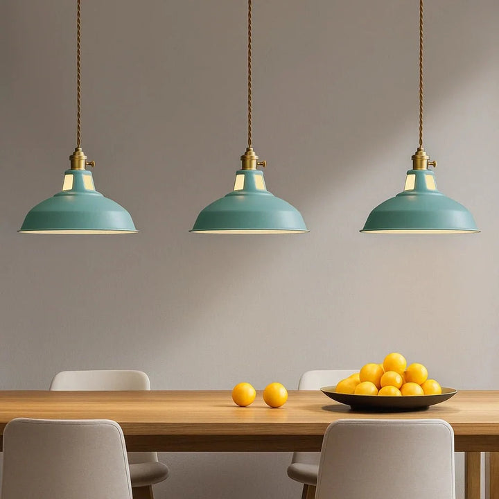 Close-up of sleek LED dome hanging lamp fixture