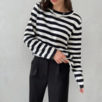 Vien | Women’s Striped Knit Long Sleeve Crew Neck Sweater