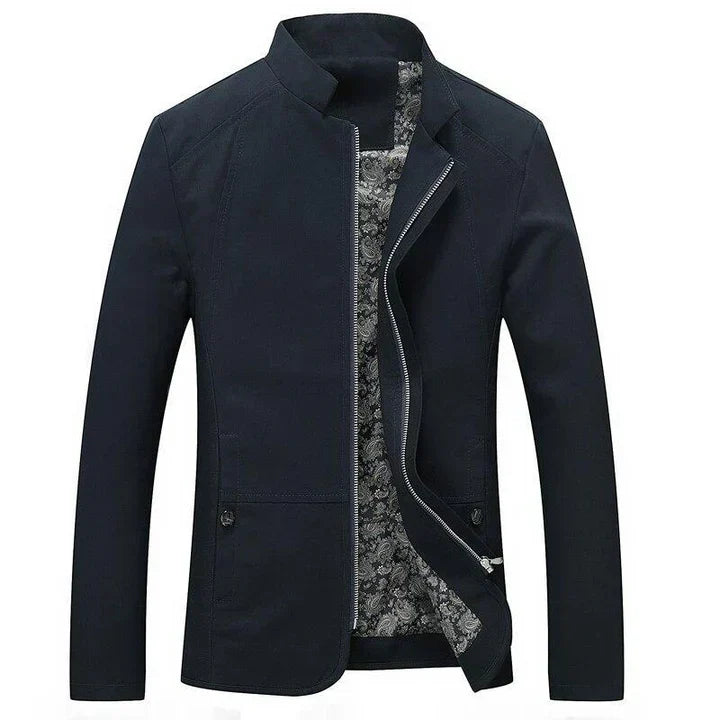 Men's full zip casual jacket in everyday wear style with stand collar