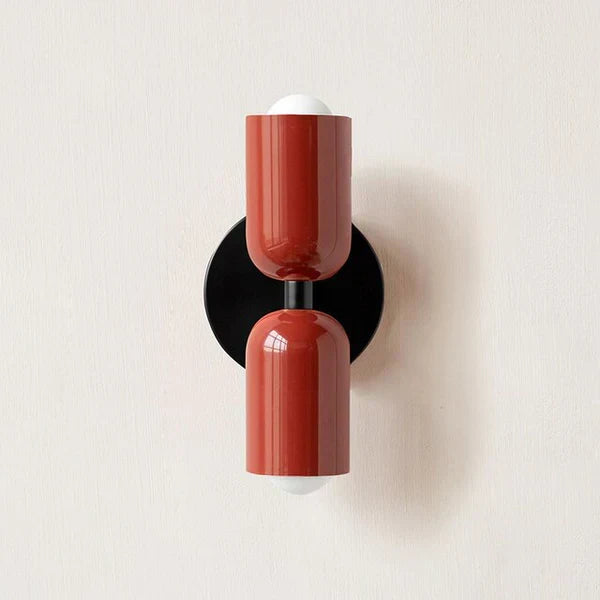 DualGlow double LED wall lamp showcased in a vibrant red and black finish