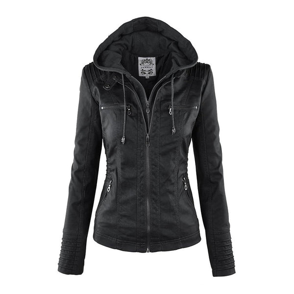 Black women's double-lined hooded jacket front view