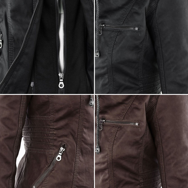 Detailed close-up of zipper and lining on womens jacket