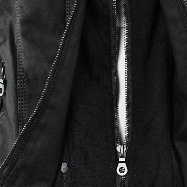Womens winter fashion leather jacket with comfortable hood