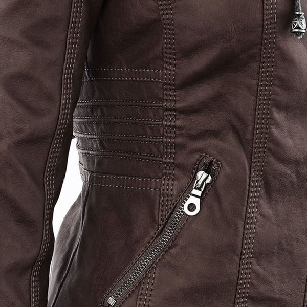 Khaki womens jacket with soft hood for casual daily wear