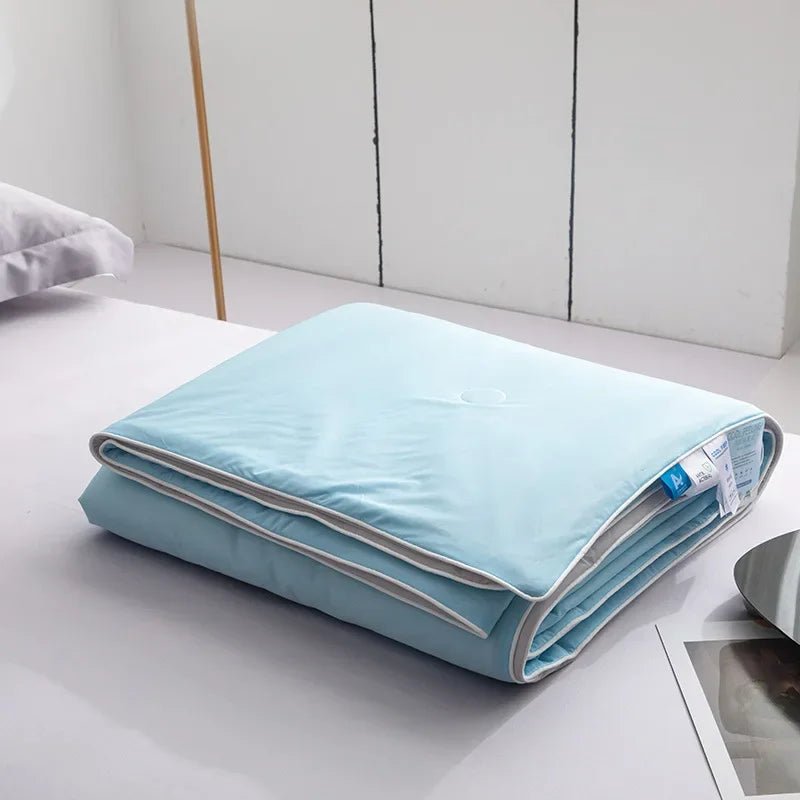 Stylized bedroom decor featuring a soft and cooling double-sided blanket
