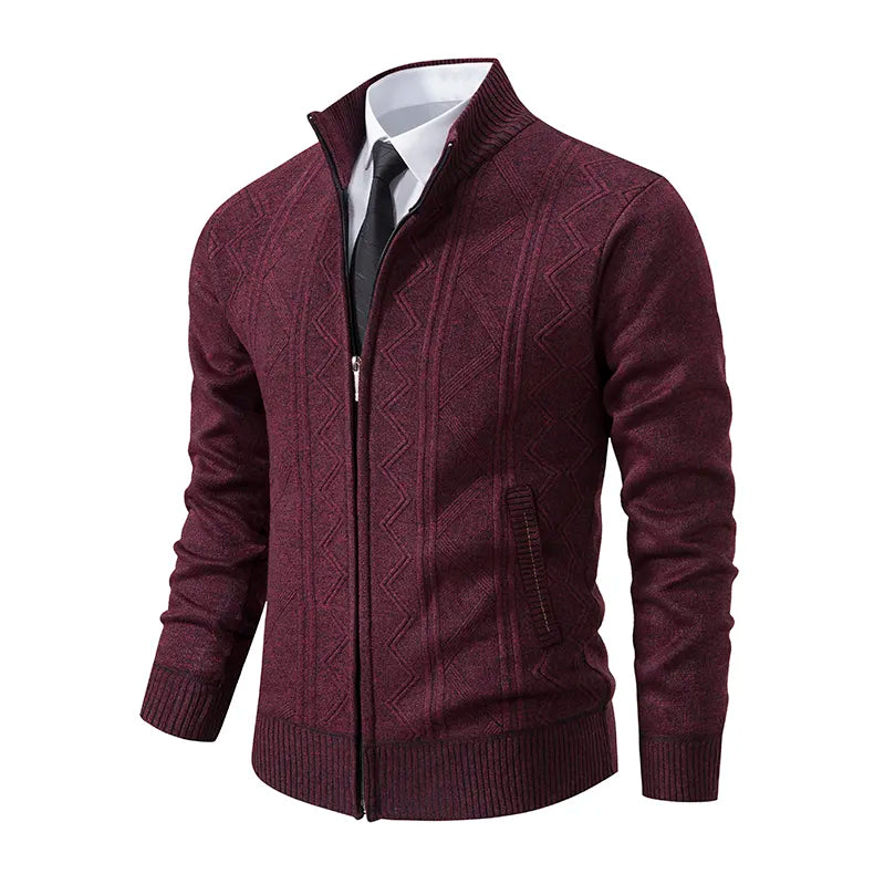 Close-up view of knitwear pattern on men's winter cardigan