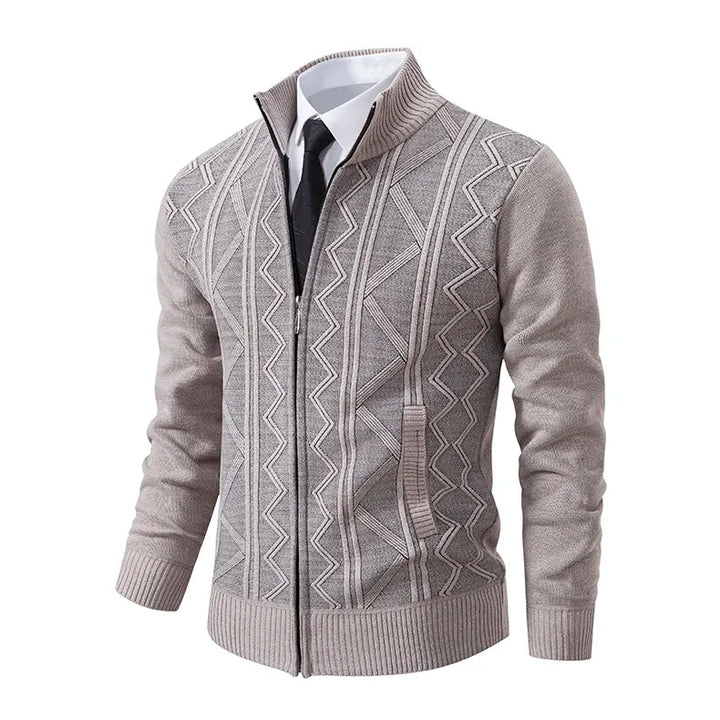 Douglas Men's Full-Zip Cardigan Sweater in Beige front view