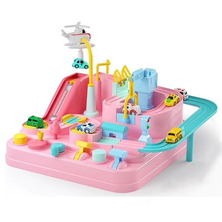 Developmental toy car maze game packaging and layout display