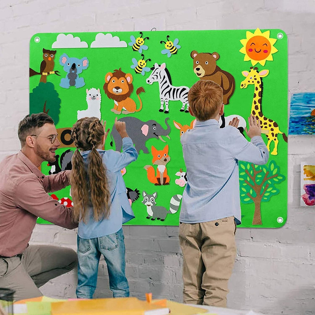 Toddler engaging with interactive felt story board during creative playtime
