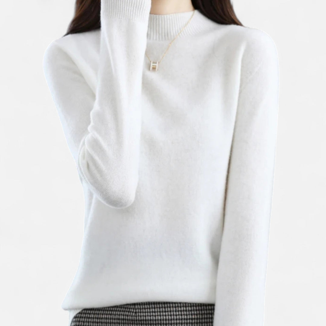 Women's soft knit mock neck sweater with long sleeves in casual style