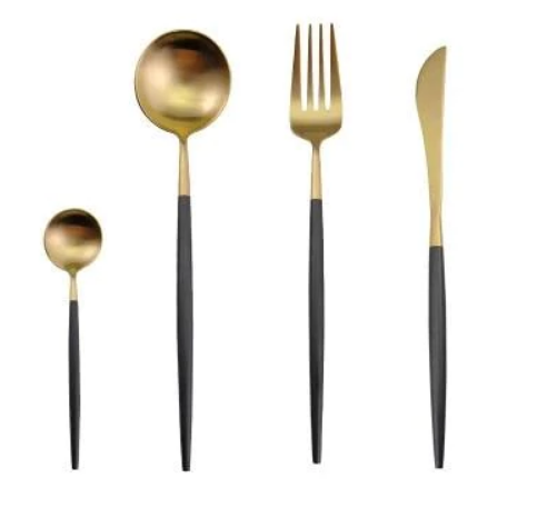 Stylish tableware collection highlighting polished gold utensils