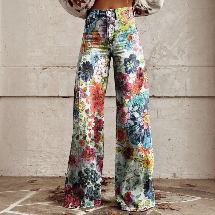 Casual lifestyle shot highlighting the fit of the retro flare pants